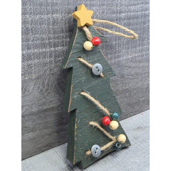 Vtg Wood Handpainted Rustic Christmas Tree Ornament Farmhouse Country 301b - Picture 3 of 7